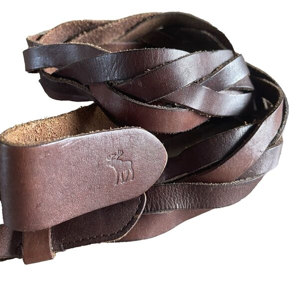 Vintage Abercrombie Braided Woven Genuine Brown Leather Belt Medium Boho Chic main image 8